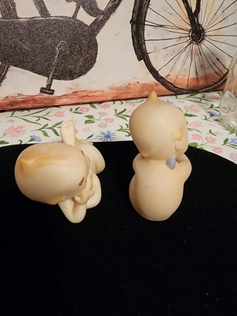 Northcrest Cream Ceramic Kewpie-Style Figurine Pair with Peach Accents